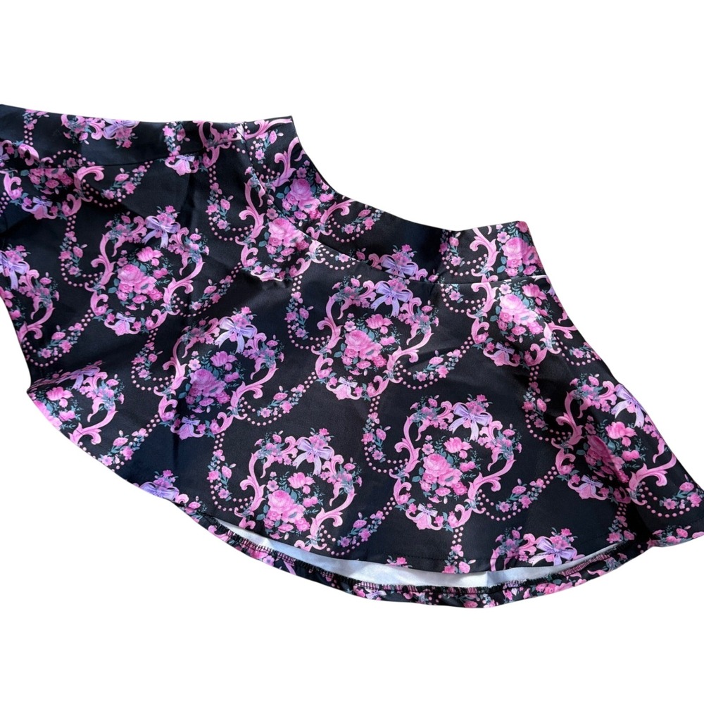 Sugar Thrillz Dolls Kill Black Pink Floral Rococo Satin Mini Skirt coquette